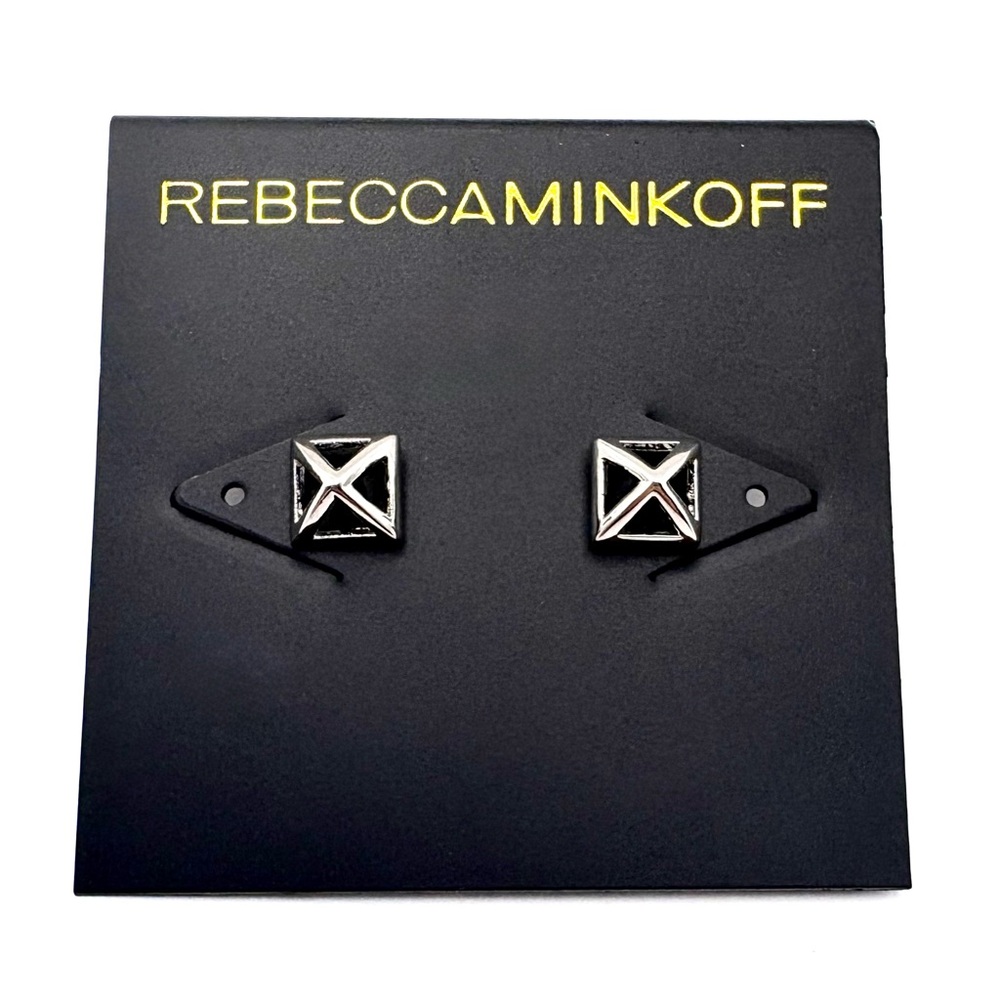 New Rebecca Minkoff Geometric Silver Rhodium Plated Stud Earrings